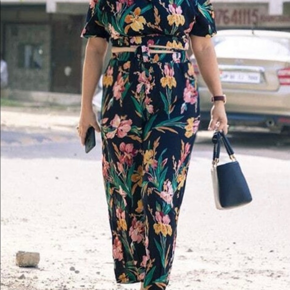 Plus Surplice Front Floral Print Blouse With Pants - Picture 2 of 3